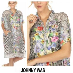 JOHNNY WAS Madrigal Muse Floral Silk Printed Over The Knee Dress Sz M NWOT